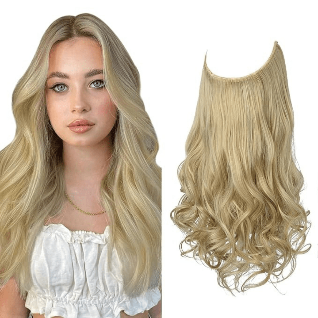 light ash blonde wavy halo hair extensions